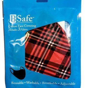 BSafe Facial Mask Red Plaid With 3 Filters